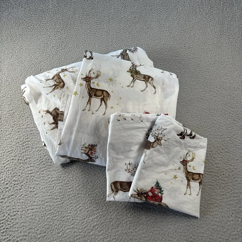 Pottery Barn Silly Stag Queen Sheet Set Flat Fitted + 2 Standard Pillowcases